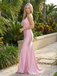 Ethereal Blush Satin Slip Prom Dress Floral Lace Appliqué V-Neck Gown, 26009