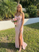Light Pink Sequin Prom Dress Sweetheart Sheer Corset Slit Gown, 26012