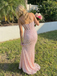 Light Pink Sequin Prom Dress Sweetheart Sheer Corset Slit Gown, 26012