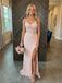 Light Pink Sequin Prom Dress Sweetheart Sheer Corset Slit Gown, 26012