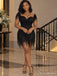 Black Beaded Fringe Sweetheart Lace Up Short Mini Dress MN26001