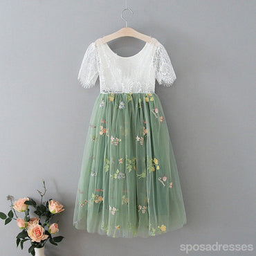 Sweet Green A-line Long Flower Girl Dresses, Cute Junior Girl Dresses, FG0197