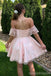 Cute Pink A-line Off Shoulder Mini Short Prom Homecoming Dresses,Party Dress,CM1018