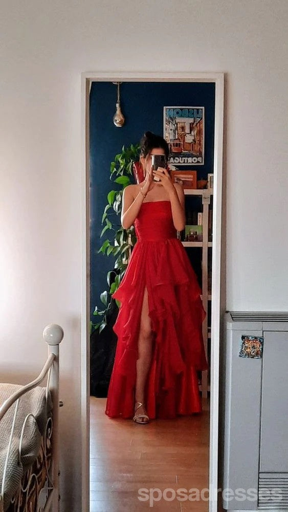 Gorgeous Red A-line Side Slit Maxi Long Party Prom Dresses,Evening Dress,13479