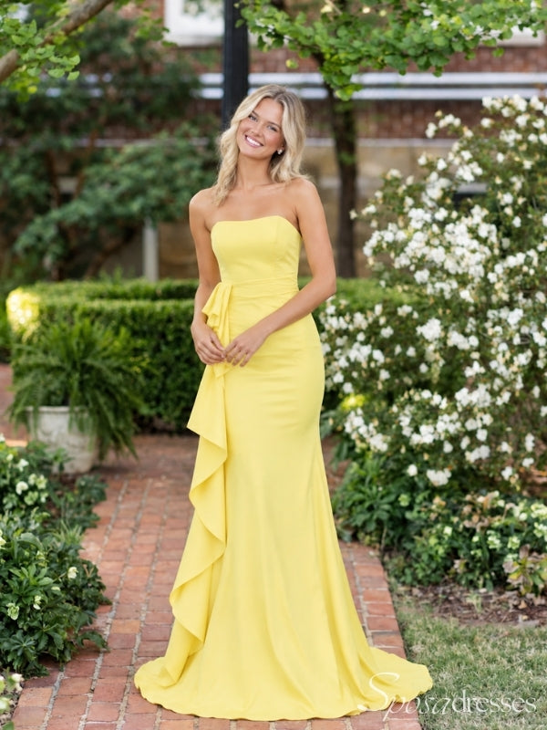 Yellow Strapless Ruffle Side Long Maxi Dress PD26027
