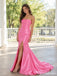 Hot Pink Strapless High Slit Satin Long Maxi Dress PD26029