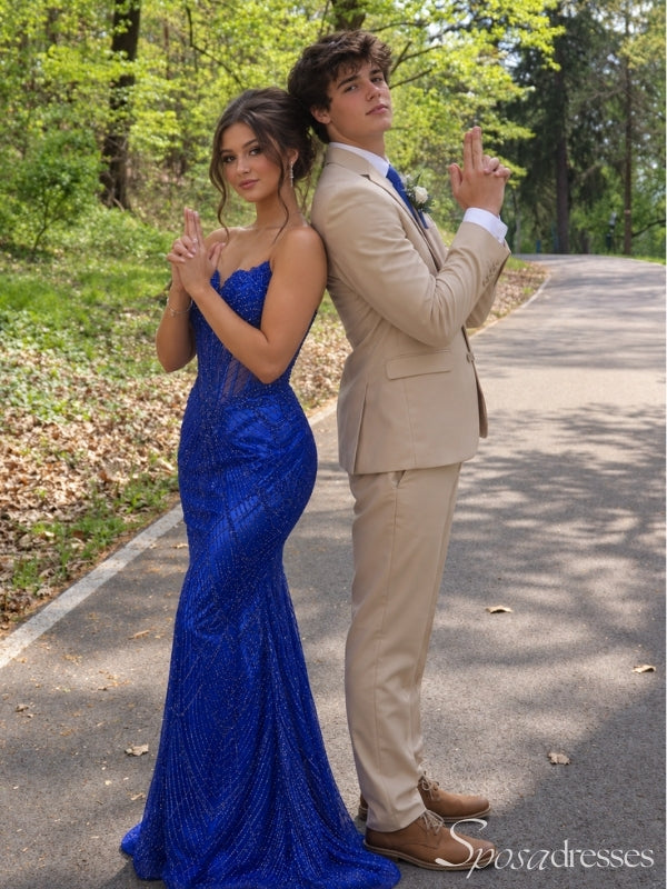 Royal Blue Sequin Corset Mermaid Long Maxi Dress PD26033