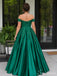 Emerald Green Off the Shoulder Lace Applique Satin Long Prom Dress PD26034