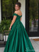 Emerald Green Off the Shoulder Lace Applique Satin Long Prom Dress PD26034