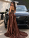 Chocolate Brown Corset Prom Dress with High Slit & Train PD26045