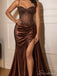 Chocolate Brown Corset Prom Dress with High Slit & Train PD26045