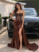 Chocolate Brown Corset Prom Dress with High Slit & Train PD26045