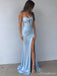 Light Blue Strapless Satin-Look Corset Prom Dress with Slit PD26049