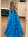 Pool Blue Tiered Tulle Prom Ball Gown with Bow Straps PD26051