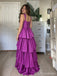 Grape Purple Beaded Corset Tiered Prom Dress PD26053