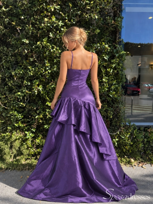 Royal Purple Beaded Corset Ruffle Prom Dress with Slit PD26054