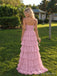 Blush Pink Tiered Ruffle Prom Dress with Floral Detail PD26056