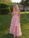 Blush Pink Tiered Ruffle Prom Dress with Floral Detail PD26056