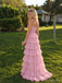 Blush Pink Tiered Ruffle Prom Dress with Floral Detail PD26056