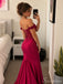 Maroon Off-Shoulder Beaded Mermaid Prom Dress with Lace-Up Back PD26057