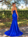 Royal Blue Sequin Corset Mermaid Prom Dress with High Slit PD26058