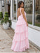 Pink Halter Tiered Ruffle Prom Dress with Low Back PD26063