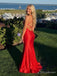 Red Sparkle V-Neck Cross-Back Mermaid Prom Dress with Train PD26090