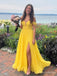 Yellow Off-the-Shoulder Sweetheart A-Line Prom Dress with Slit PD26091