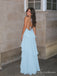 Light Blue Sweetheart Tiered Ruffle Long Prom Dress with Open Back PD26094