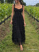 Black Lace Sweetheart Corset Tiered Midi Prom Dress PD26100