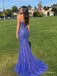 Blue Violet Strapless Beaded Mermaid Prom Dress with Train PD26102