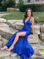Royal Blue Sparkly Plunging Halter Prom Dress with Slit PD26104