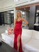 Red Cowl Neck Ruched Long Prom Dress with Slit and Lace-Up Back PD26108