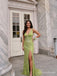 Lime Green Sparkly V-Neck Prom Dress with Slit and Low Back PD26109