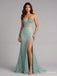 Sage Green Strapless Beaded Prom Dress with High Slit PD26122