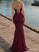 Burgundy Lace Bodice Ruched Mermaid Prom Dress with Lace-Up Back PD26123