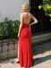Red Plunging Halter Ruched Prom Dress with Open Back and High Slit PD26125