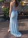 Light Blue Beaded Corset Prom Dress with V-Neck and High Slit PD26130