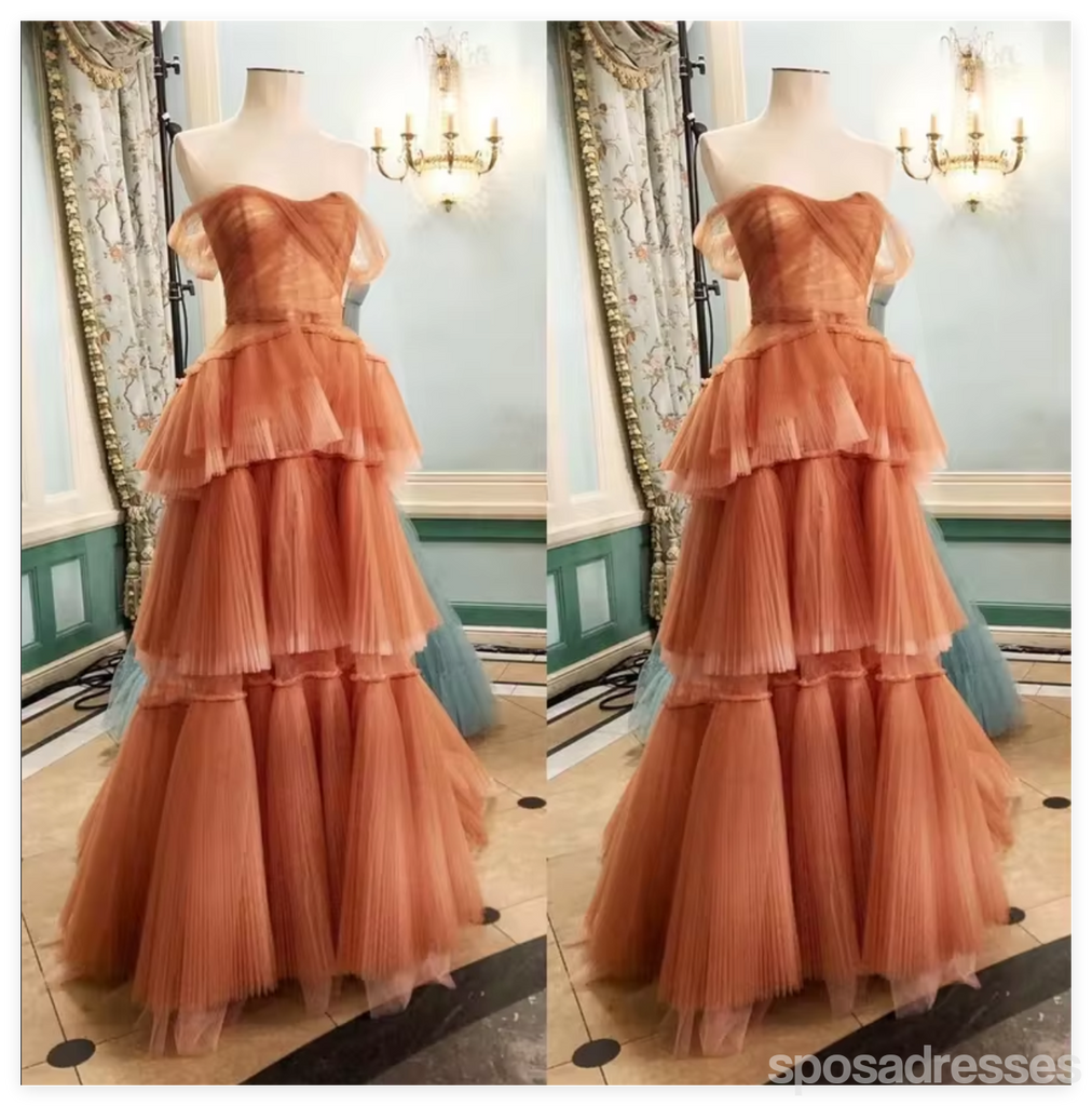 Gorgeous Brown A-line Off Shoulder Maxi Long Party Prom Dresses Ideas,Evening Gowns,13628