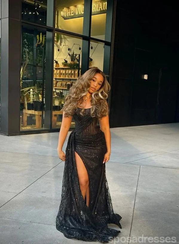 Sexy Black Mermaid Side Slit Long Party Prom Dresses To Impress,Evening Gowns,13918