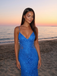 Royal Blue Sequined Lace V Neck Open Back Mermaid Prom Dress, 26022