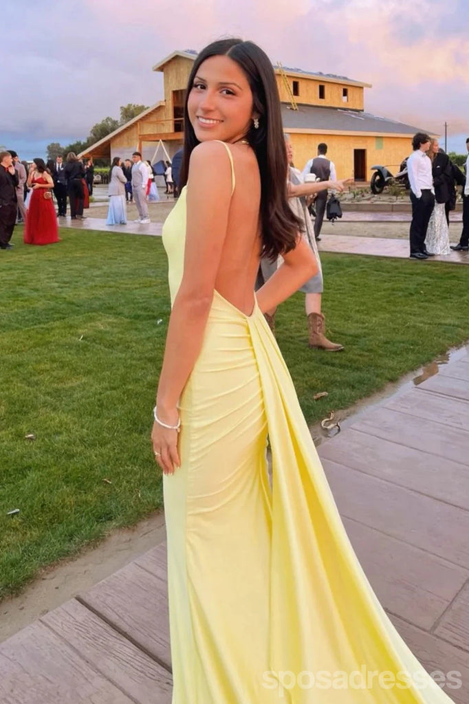 Sexy Yellow Mermaid Backless Long Party Prom Dresses Ideas,Evening Gowns,13845