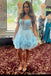 Cute Blue A-line Spaghetti Straps Mini Short Prom Homecoming Dresses,CM983