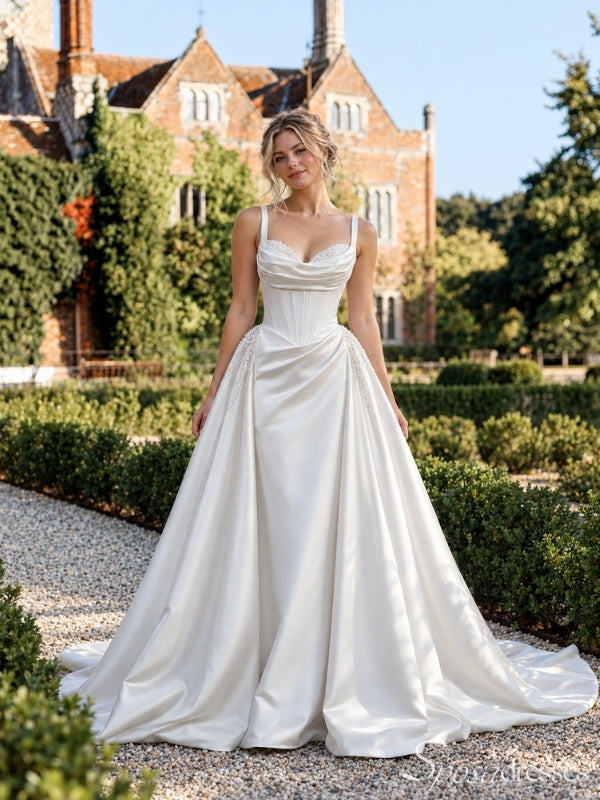 Draped Cowl Neck A-Line Wedding Dress with V Back WD26017