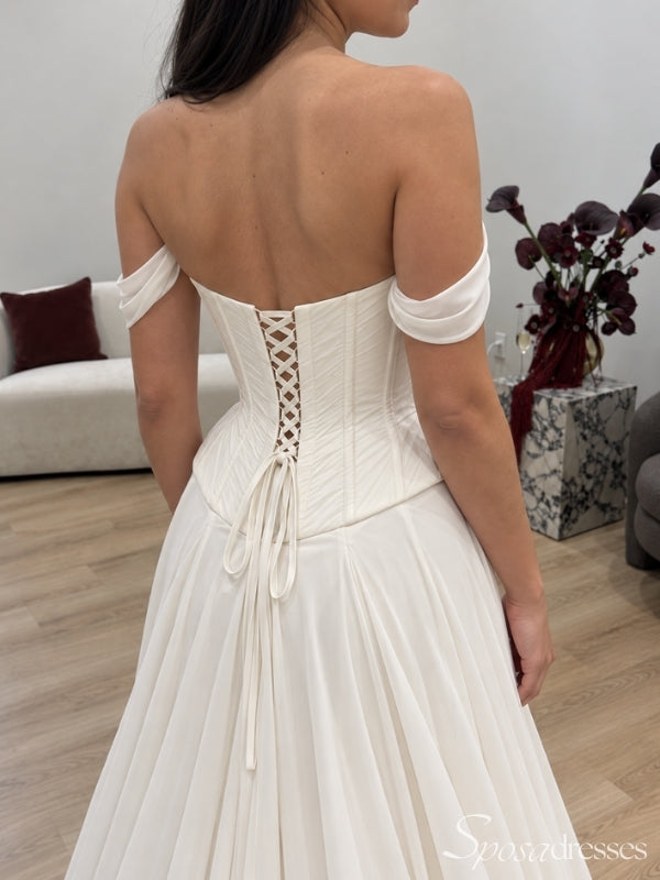 Off-Shoulder Corset Wedding Dress with High Slit WD26031