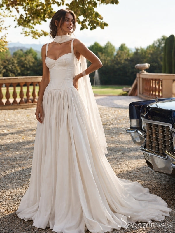 Minimalist Strappy Drop-Waist A-Line Wedding Dress WD26034