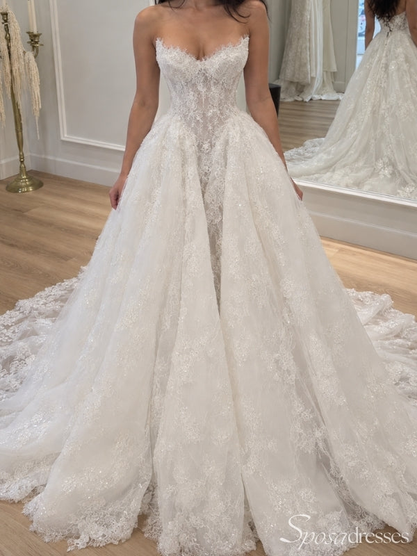 Strapless Floral Lace Ball Gown Wedding Dress WD26035