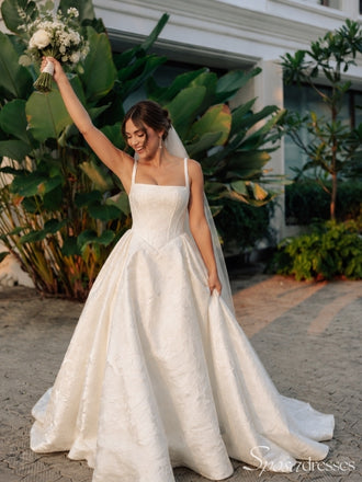 Square Neck Strappy Ball Gown Wedding Dress WD26037