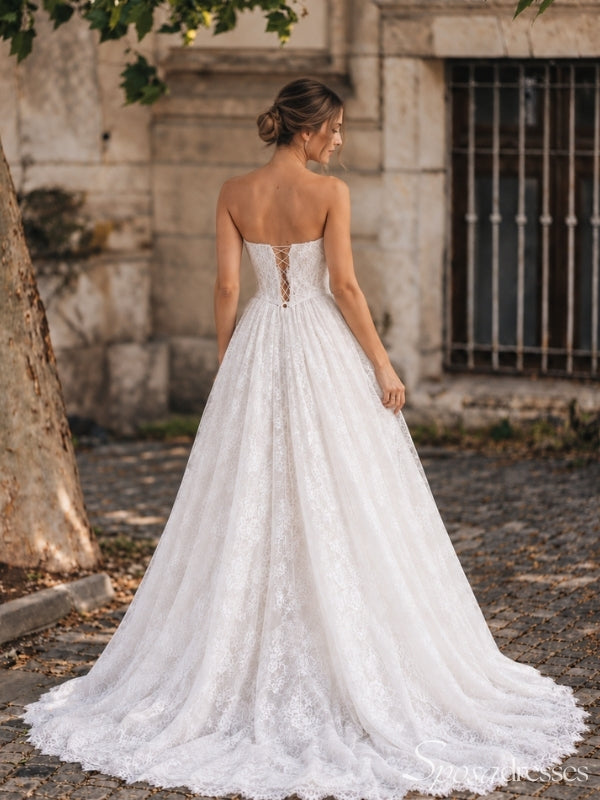 Strapless Lace A-Line Wedding Dress with Plunge WD26038