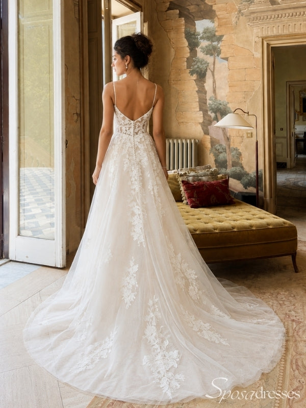Floral Lace V-Neck A-Line Wedding Dress WD26043